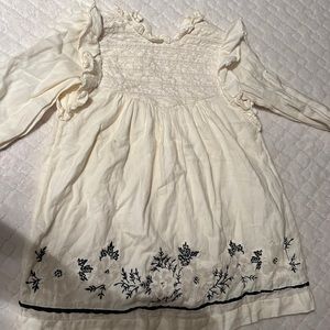 Zara baby girls long sleeve ruffle dress with flower embroidered hem size 4/5